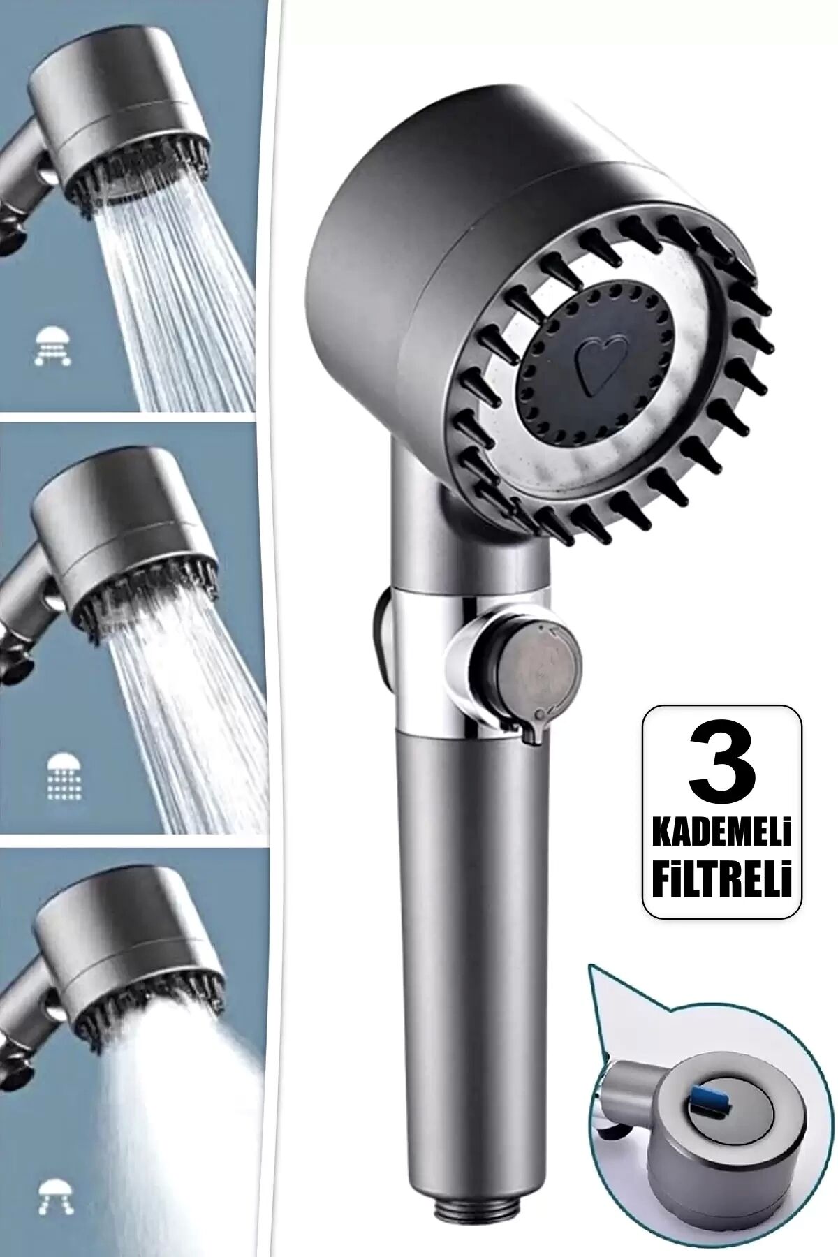 Masajlı Çok Fonksiyonlu Duş Başlığı Ayarlanabilir Filtreli Arıtmalı Krom Duş Başlığı El Duşu Yeni