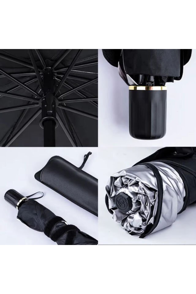 Sogex Oto Araba Güneşlik Şemsiye Tip Ön Cam Güneş Önleyici Katlanabilir Kılıflı (135CM x 75CM)