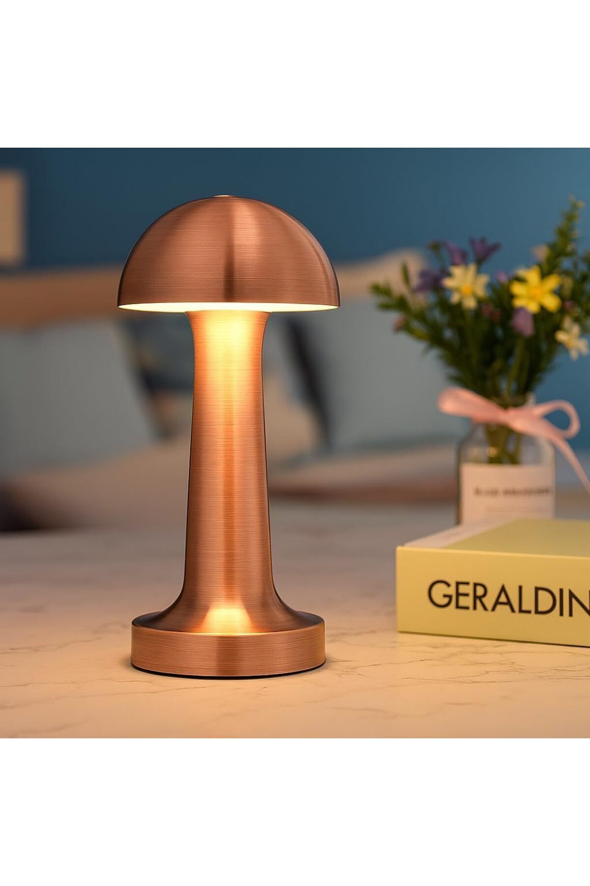 Mantar Rose Şarjlı Dokunmatik 3 Renk Ayarlanabilir Masa Lambası