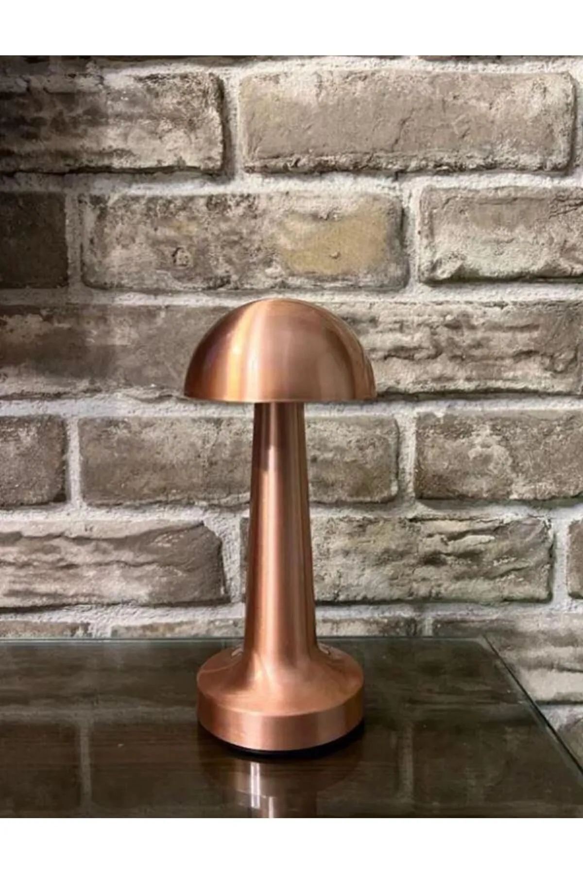 Mantar Model Retro Masa Lambası Rosegold Bakır Dimmerli Şarjlı Dekoratif Dokunmatik Masa Lambası