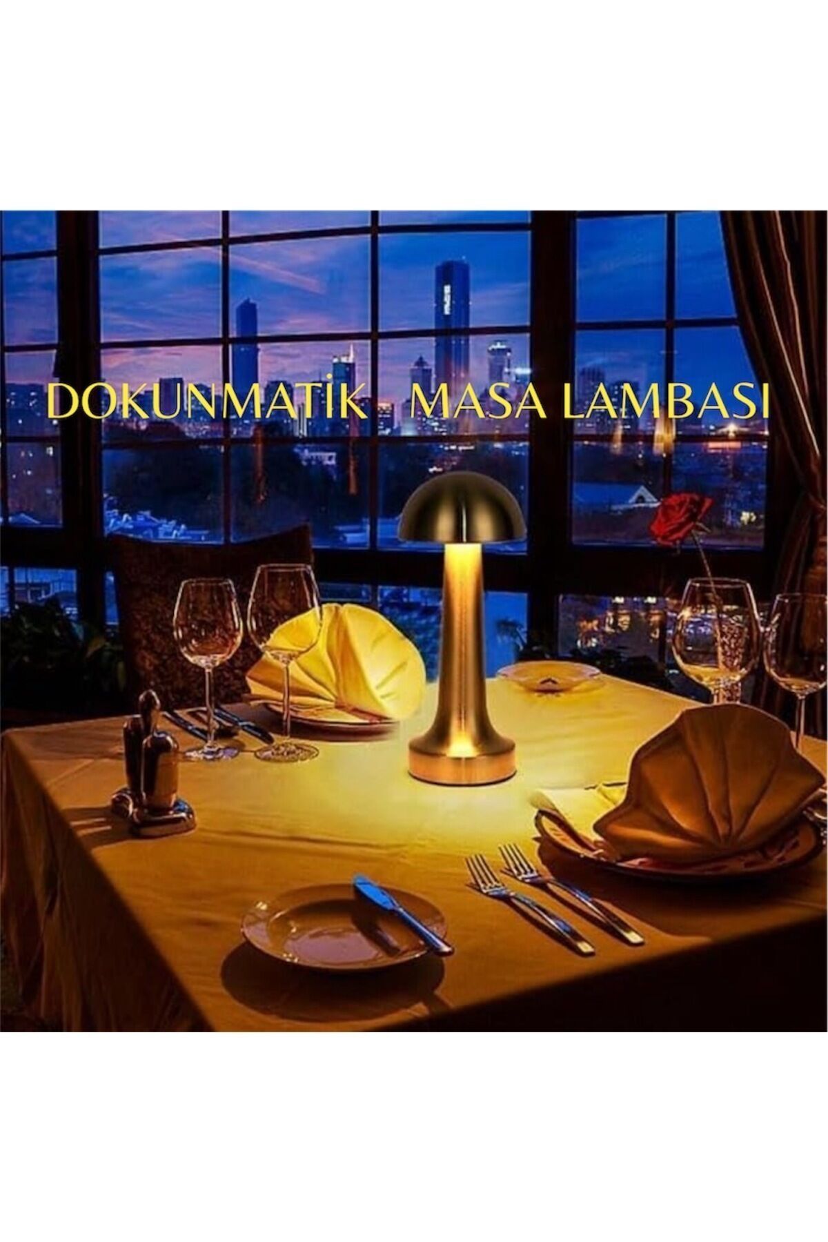 Dekoratif Metal Gold Mantar Kablosuz Masa Lambası Ledli 5v 3 Renk Işık Usb Şarjlı