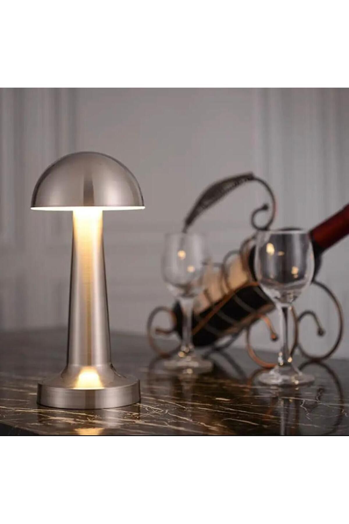 Şarjlı Dokunmatik Led Masa Lambası, Ayarlanabilir Renk Tonu, Okuma Işığı Mantar Gece Lambası KROM