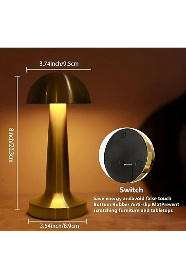 Şarjlı Dokunmatik Led Masa Lambası, Ayarlanabilir Renk Tonu, Okuma Işığı Mantar Gece Lambası KROM