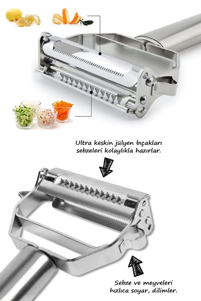 Paslanmaz Çelik Sebze Soyucu – Jülyen, Dilimleyici ve Soyucu Bıçaklı Mutfak Aleti