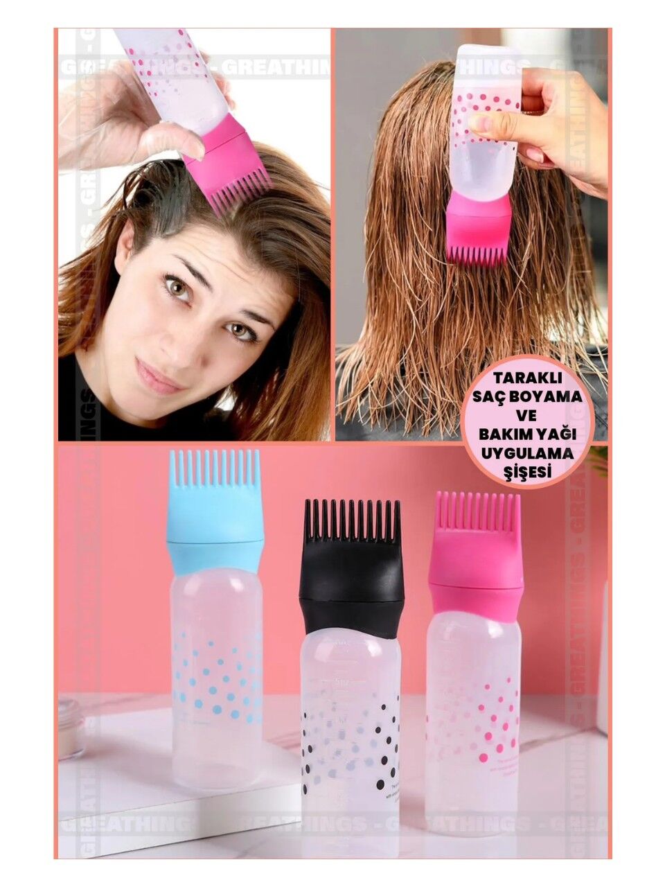Taraklı Saç Boyama ve Bakım Yağı Uygulama Şişesi Doldurulabilir Boş Şişe