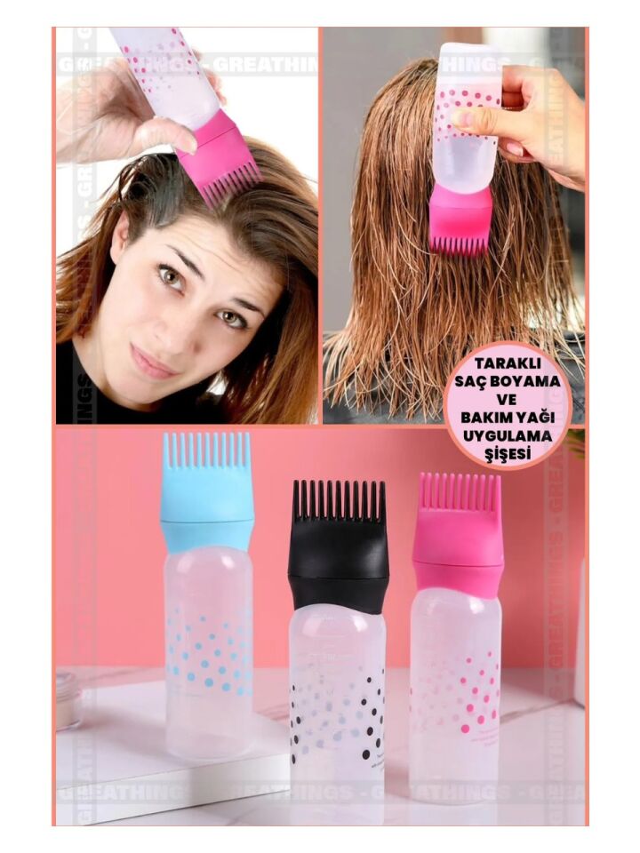 Taraklı Saç Boyama ve Bakım Yağı Uygulama Şişesi Doldurulabilir Boş Şişe
