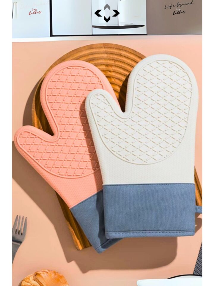 1 Adet %100 Silikon Yanmaz Yapışmaz Silikon Fırın Eldiveni Mutfak Eldiveni Isıya Dayanıklı Eldiven