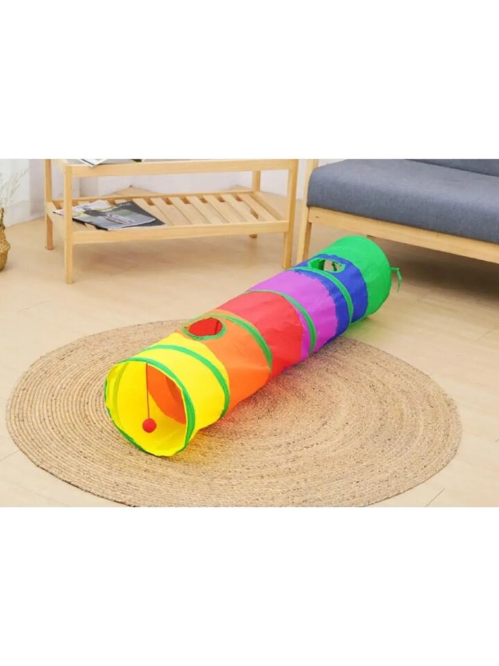 Düz Kedi Tüneli Katlanır Gökkuşağı Uzun Düz Kedi Köpek Oyun Tüneli Evcil Hayvan Oyun Tüneli