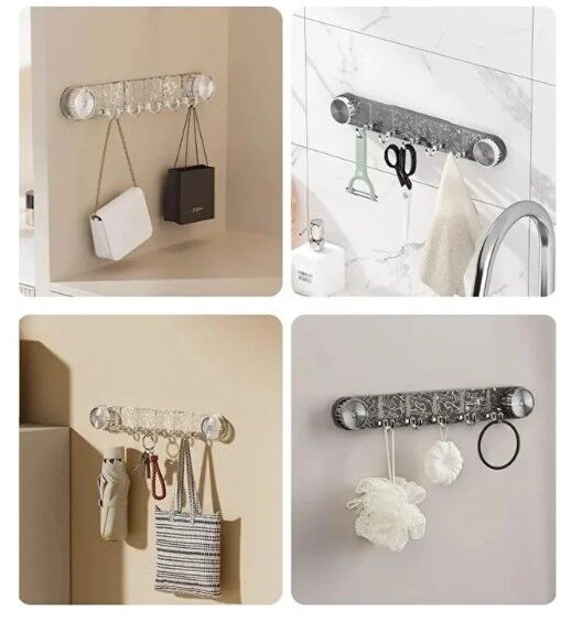 Vantuzlu 5 Kancalı Askılık Delmeden Tak-Çıkar Lüks Güçlü Vantuzlu Şeffaf Askılık