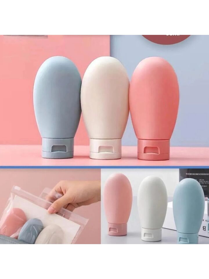 3'lü Doldurulabilir Çantalı Seyahat Tipi Şişe Seti Boş Krem Şişesi 60 ml