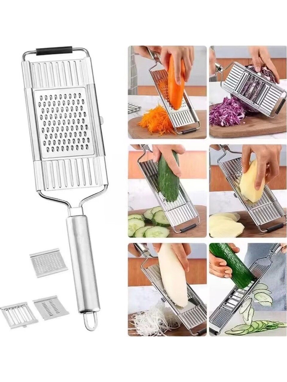 3 Başlıklı Paslanmaz Sebze Dilimleyici – Ergonomik Tutma Kolu & Kaydırmaz Taban