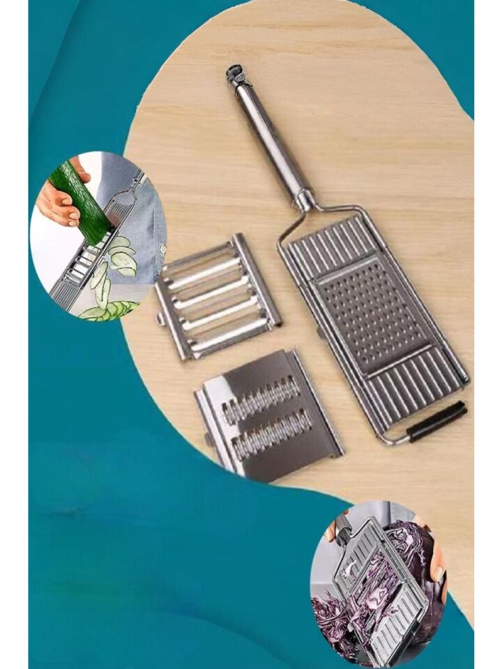 3 Başlıklı Paslanmaz Sebze Dilimleyici – Ergonomik Tutma Kolu & Kaydırmaz Taban