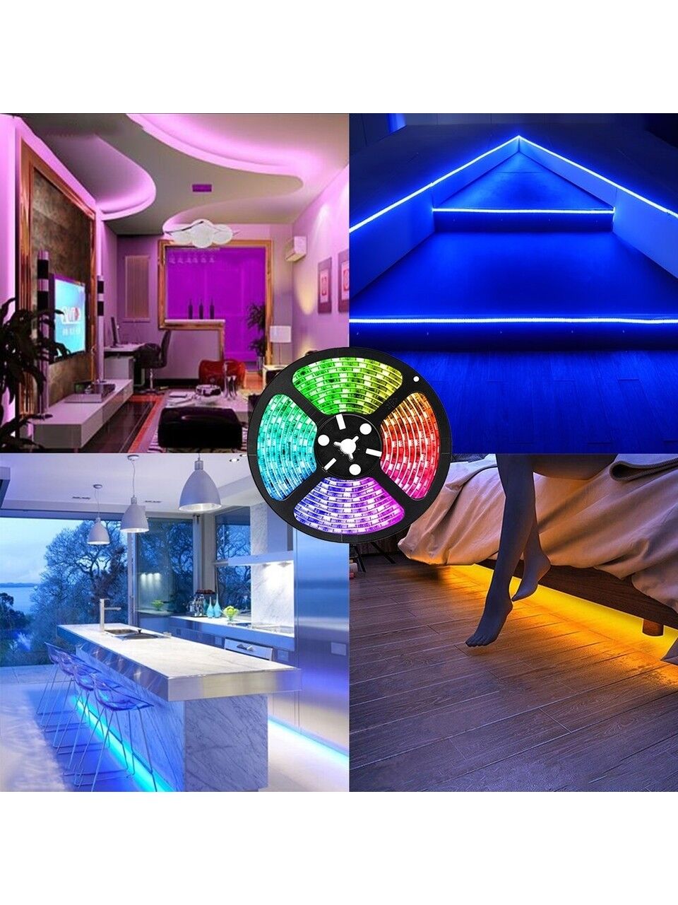 5 Metre Renkli Uzaktan Kumandalı Şerit LED Animasyonlu Adaptörlü 5 Metre Şerit LED