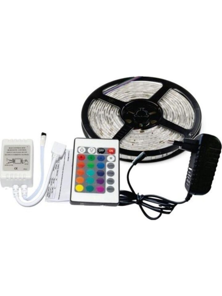 5 Metre Renkli Uzaktan Kumandalı Şerit LED Animasyonlu Adaptörlü 5 Metre Şerit LED