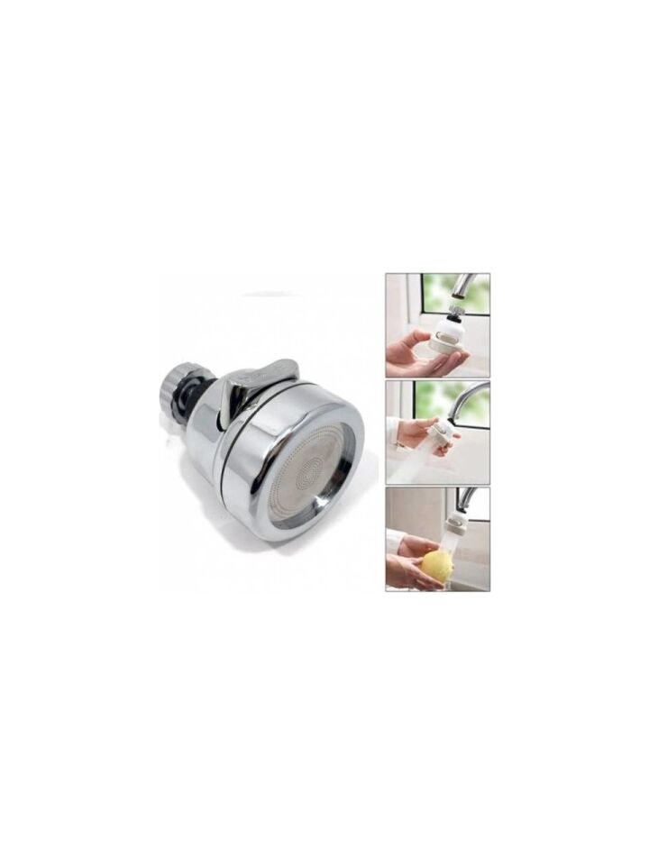 Krom 3 Fonksiyonlu Mutfak Lavabo Başlığı 360 Derece Döner Musluk Ucu Tasarruflu