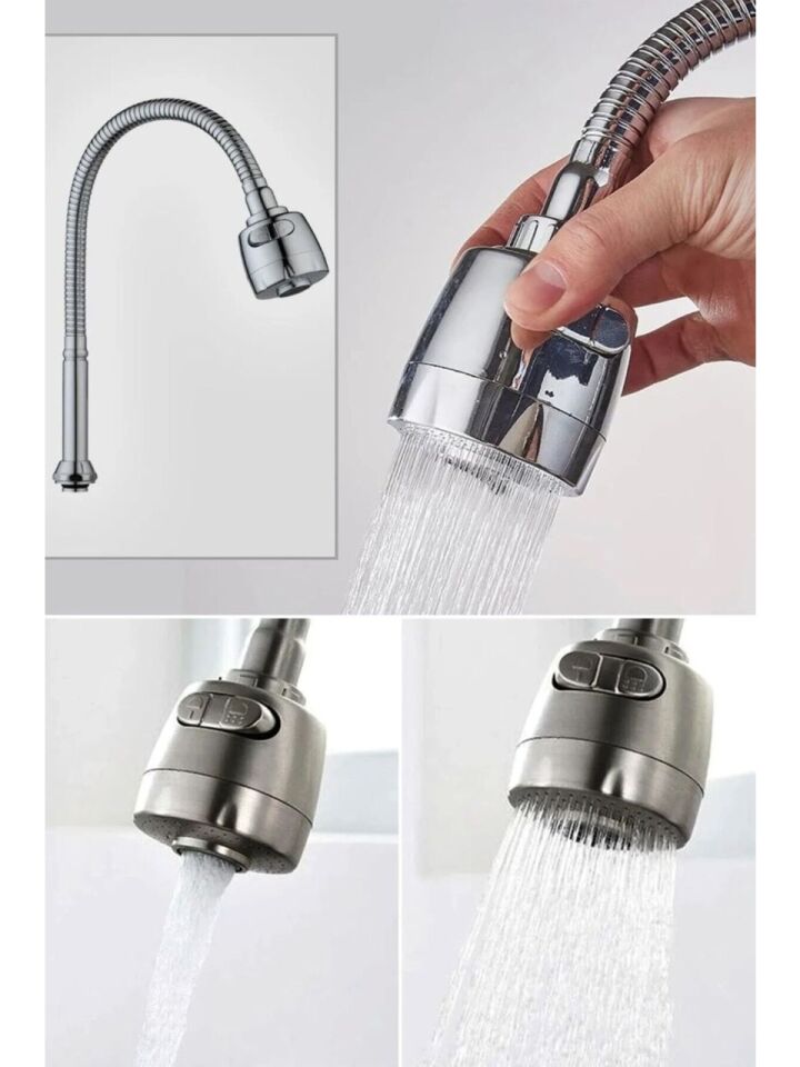 Oynar Baslıklı Spiralli Mutfak Lavabo Başlığı Tazyikli Su Tasarruflu Krom Kubar