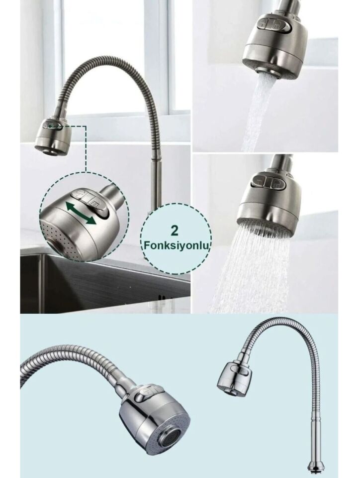 Oynar Baslıklı Spiralli Mutfak Lavabo Başlığı Tazyikli Su Tasarruflu Krom Kubar