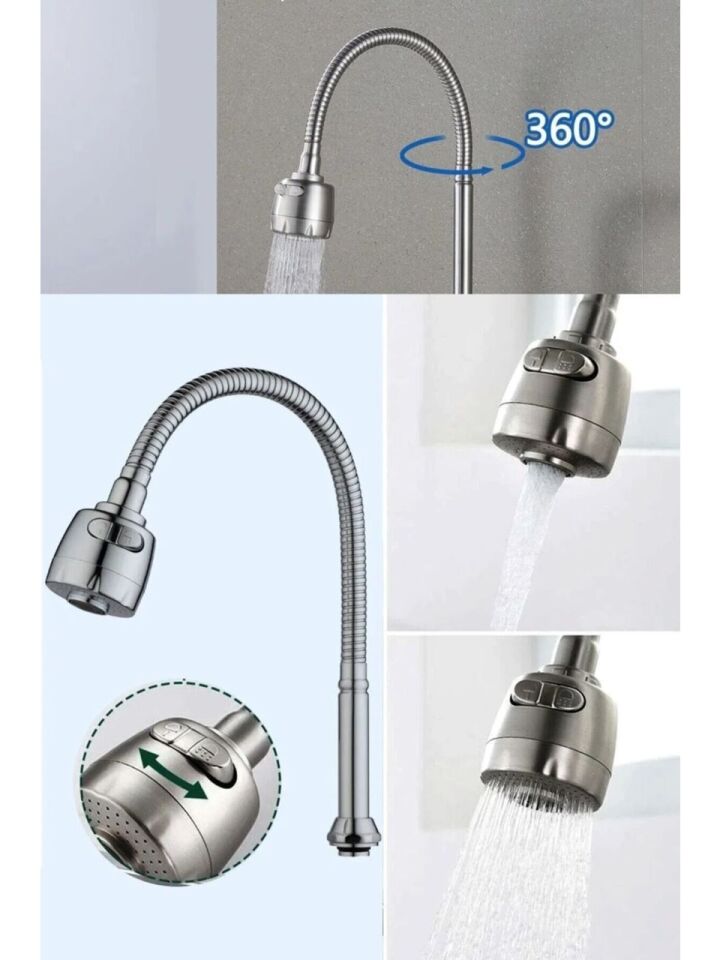 Oynar Baslıklı Spiralli Mutfak Lavabo Başlığı Tazyikli Su Tasarruflu Krom Kubar