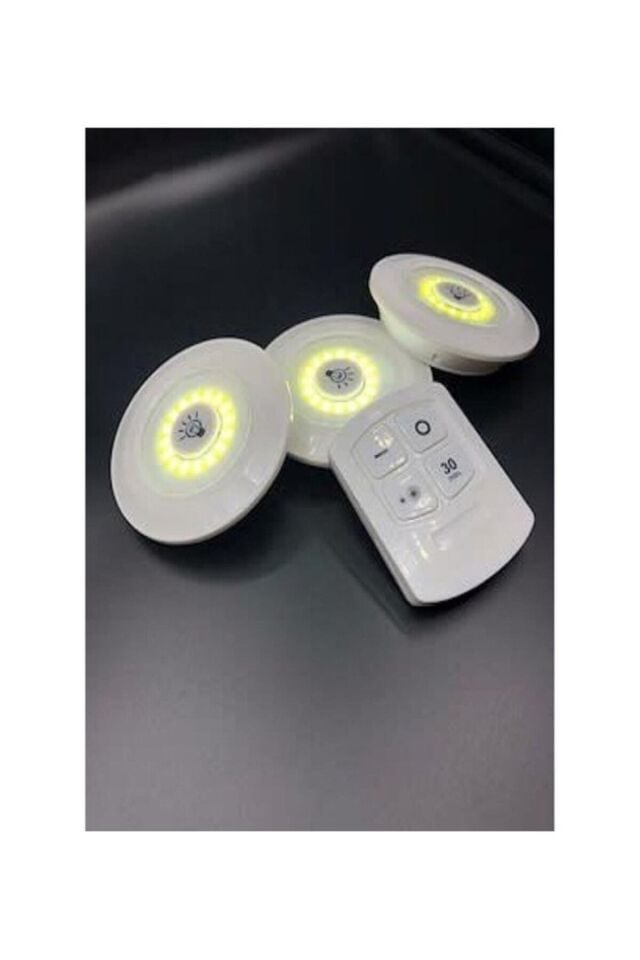 Uzaktan Kumandalı Yapışkanlı Kablosuz Pilli LED 3'lü Spot Lamba