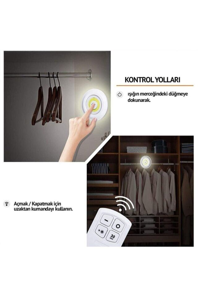 Uzaktan Kumandalı Yapışkanlı Kablosuz Pilli LED 3'lü Spot Lamba